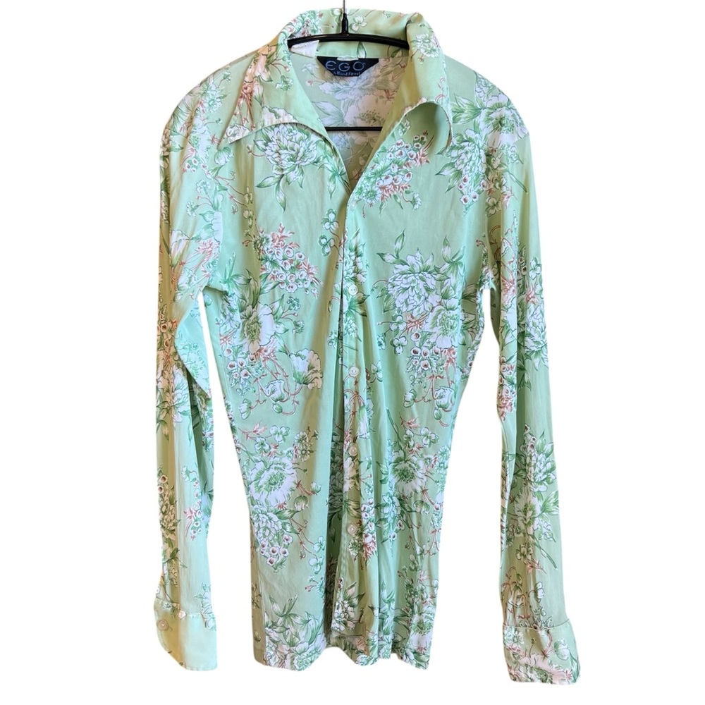 EGO by Bond Street Floral Mens/Womens Button-Up Shirt Green Vintage Style Medium